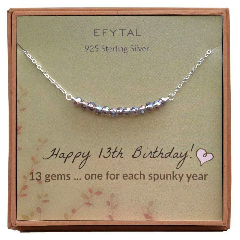 [Australia] - EFYTAL 13th Birthday Gifts for Girls, Sterling Silver Necklace, 13 Beads for 13 Year Old Girl, Bat Mitzvah Gift, New Teen 