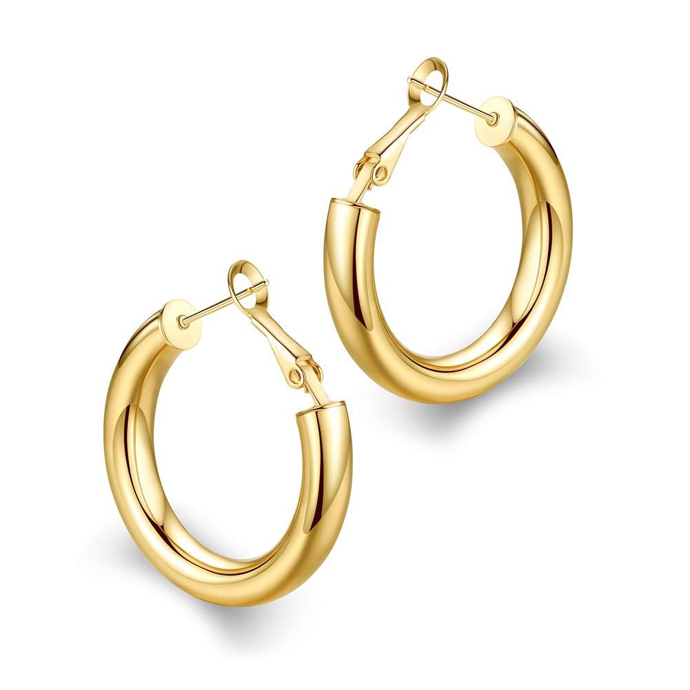 [Australia] - wowshow Thick Hoop Earrings Howllow 14K Gold Plated Gold Hoops for Women 25.0 Millimeters 