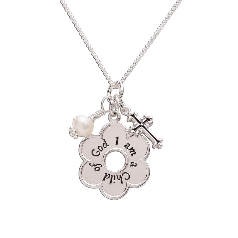 [Australia] - Sterling Silver"I Am a Child of God" Daisy Necklace 14 Inch-Cross Cluster 