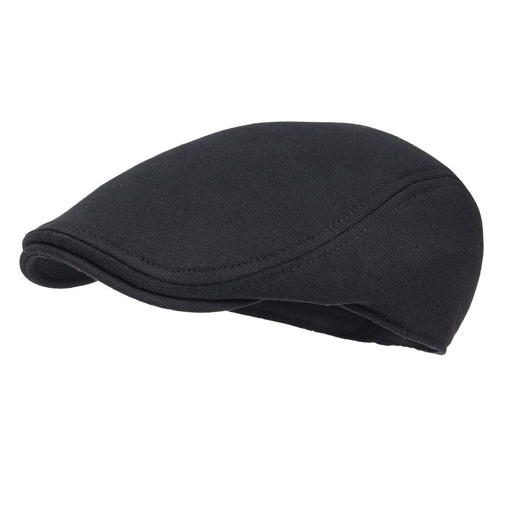 [Australia] - FEINION Men Cotton Newsboy Cap Soft Fit Cabbie Hat Black 
