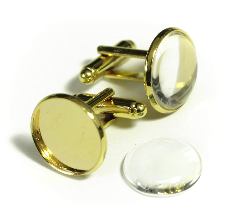 [Australia] - ALL in ONE Cufflinks Cuff Links Button Cabochon Blank Trays Frame with Clear Glass Dome (Gold 16mm - 10 Sets) 