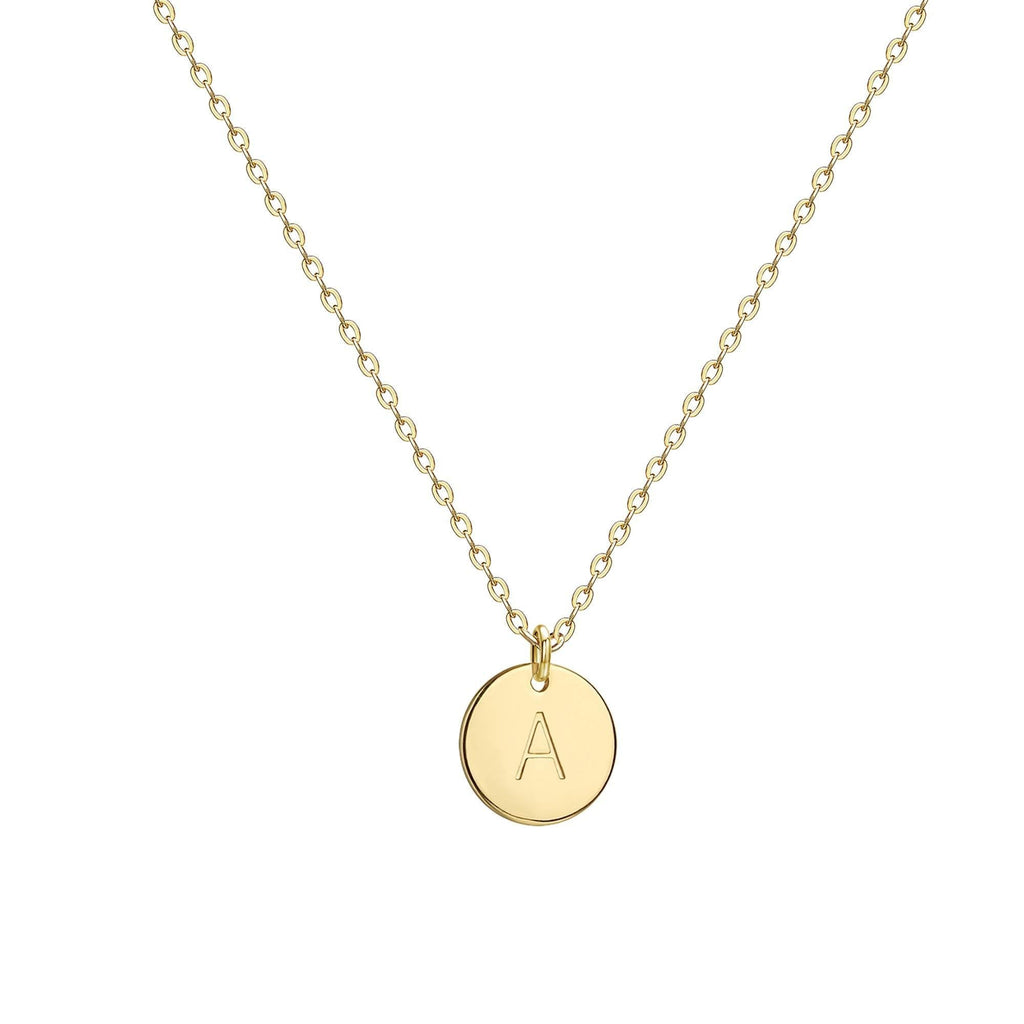 [Australia] - Valloey Rover Gold Initial Pendant Necklace, 14K Gold Filled Disc Double Side Engraved 16.5" Adjustable Dainty Personalized Alphabet Letter Pendant Handmade Cute Tiny Necklaces Jewelry Gift for Women A 