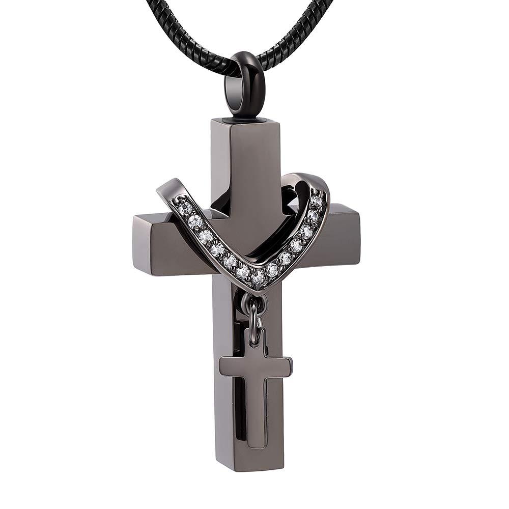 [Australia] - Stainless Steel Cross Memorial Cremation Ashes Urn Pendant Necklace Keepsake Jewelry Urn Black 