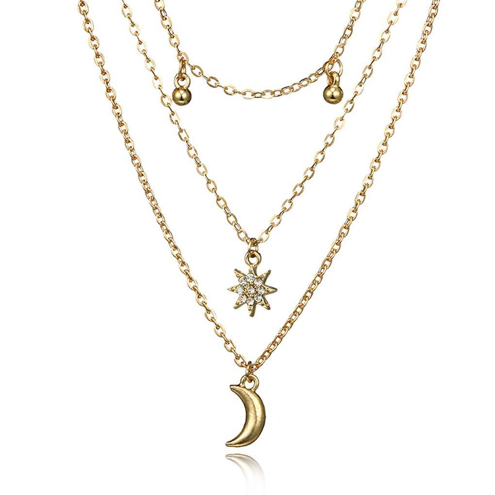 [Australia] - Yalice Boho Layered Moon Necklace Chain Gold Bell Choker Necklaces Crystal Star Jewelry for Women and Girls 