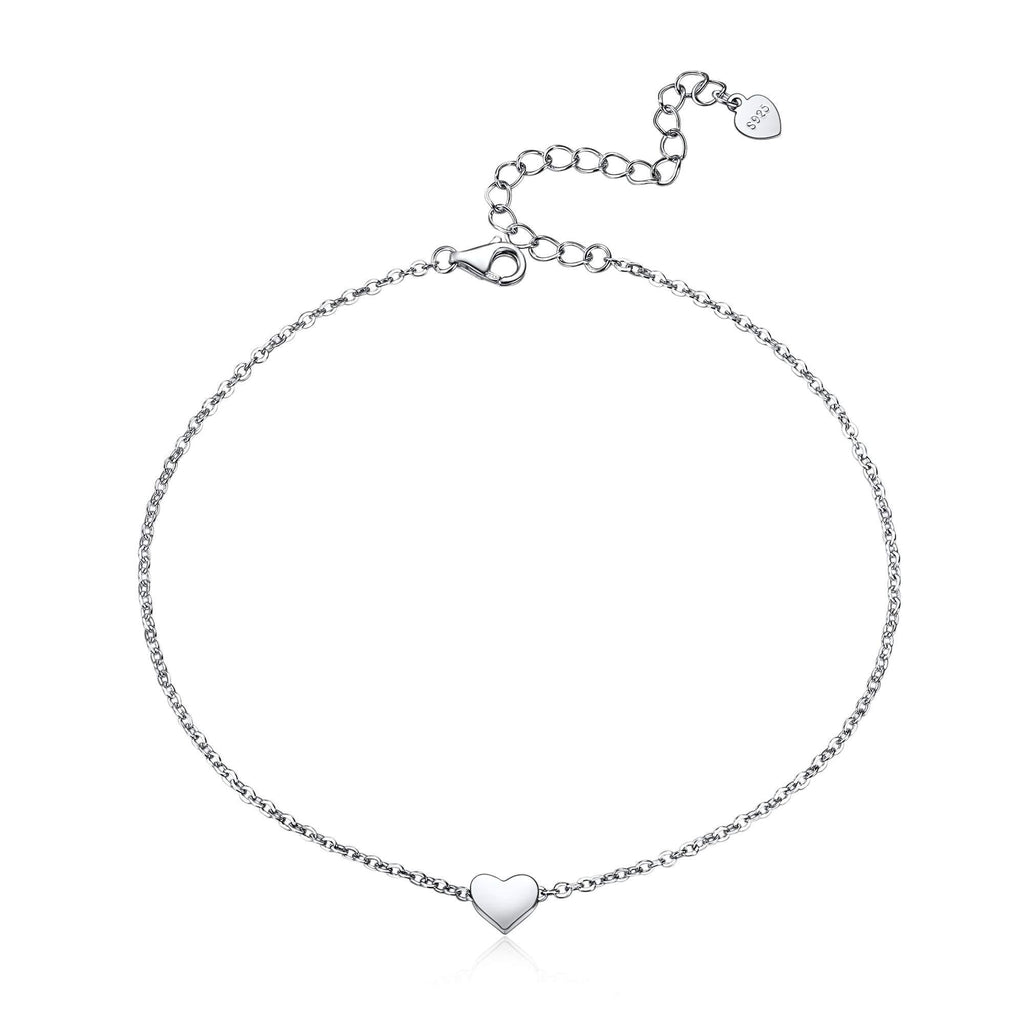 [Australia] - ChicSilver Personalized 925 Sterling Silver Tiny Heart/Moon/Star/Sun/Dot/Triangle Anklets Simple Dainty Foot Jewelry for Women, Silver/Gold/Rose Gold(with Gift Box) 01. Heart 