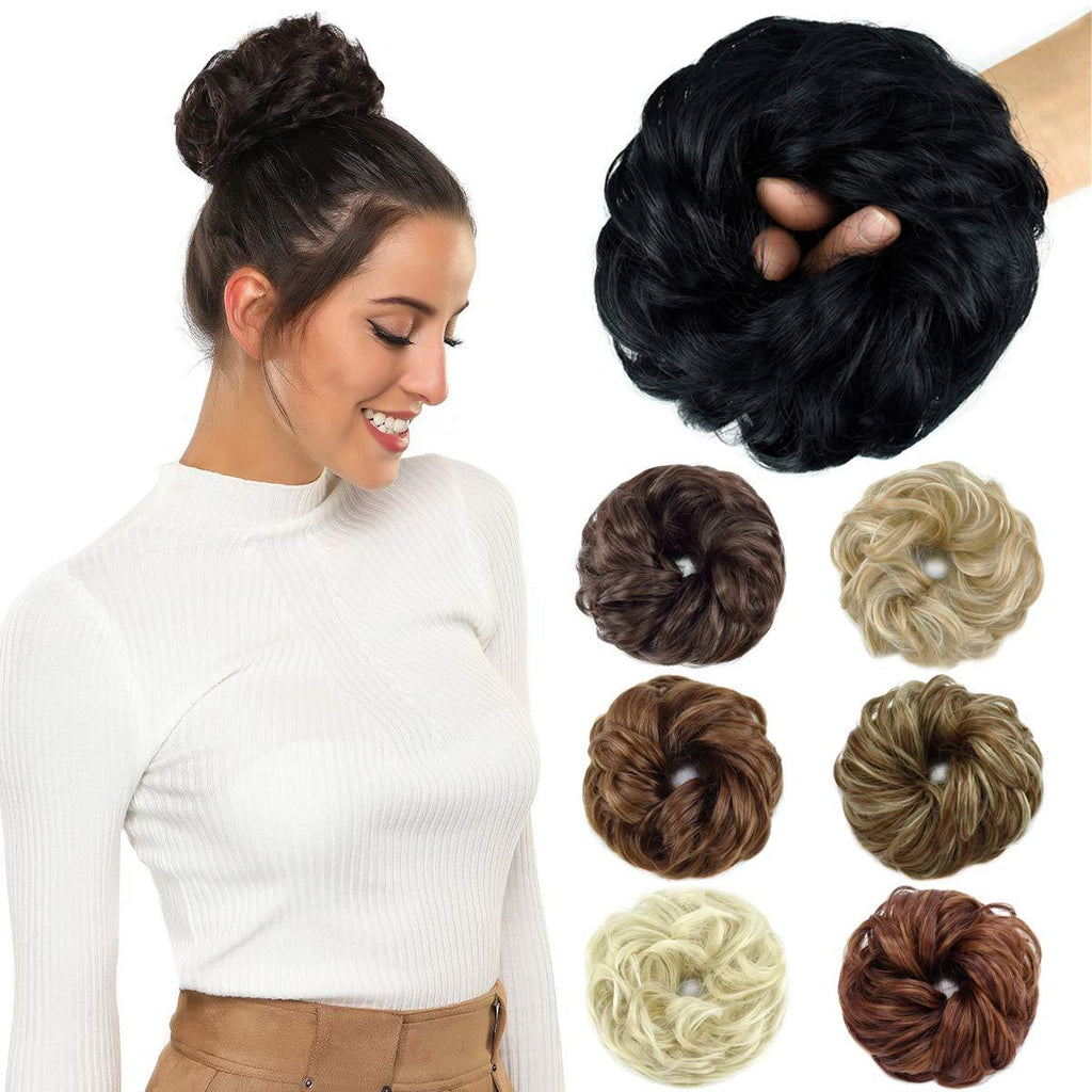 [Australia] - ROSEBUD Hair Bun Extensions Messy Synthetic Chignon Hairpiece Easy Bun Hair Pieces for Women Hair Updos 1 Count 1# Jet Black Natural 