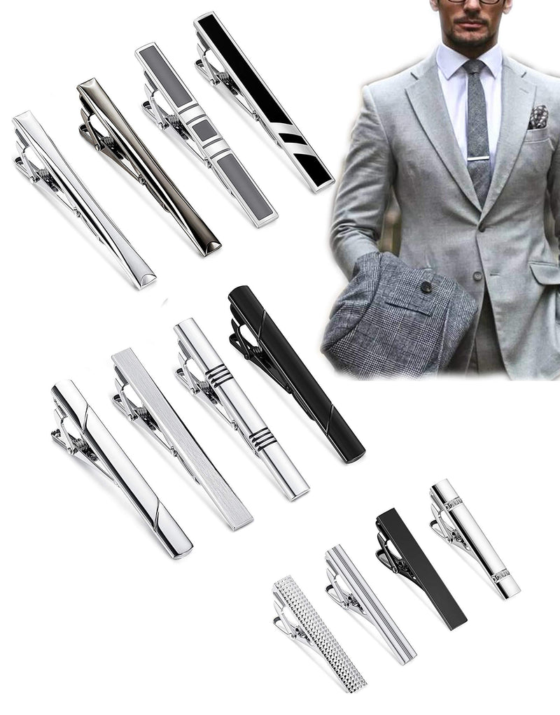 [Australia] - LOYALLOOK 12Pcs Tie Clips Set for Men Tie Clips Bar Pin Variety Set for Regular Skinny Ties Necktie Wedding Business Mens Gifts B(8pcs Regular+4pcs skinny) 