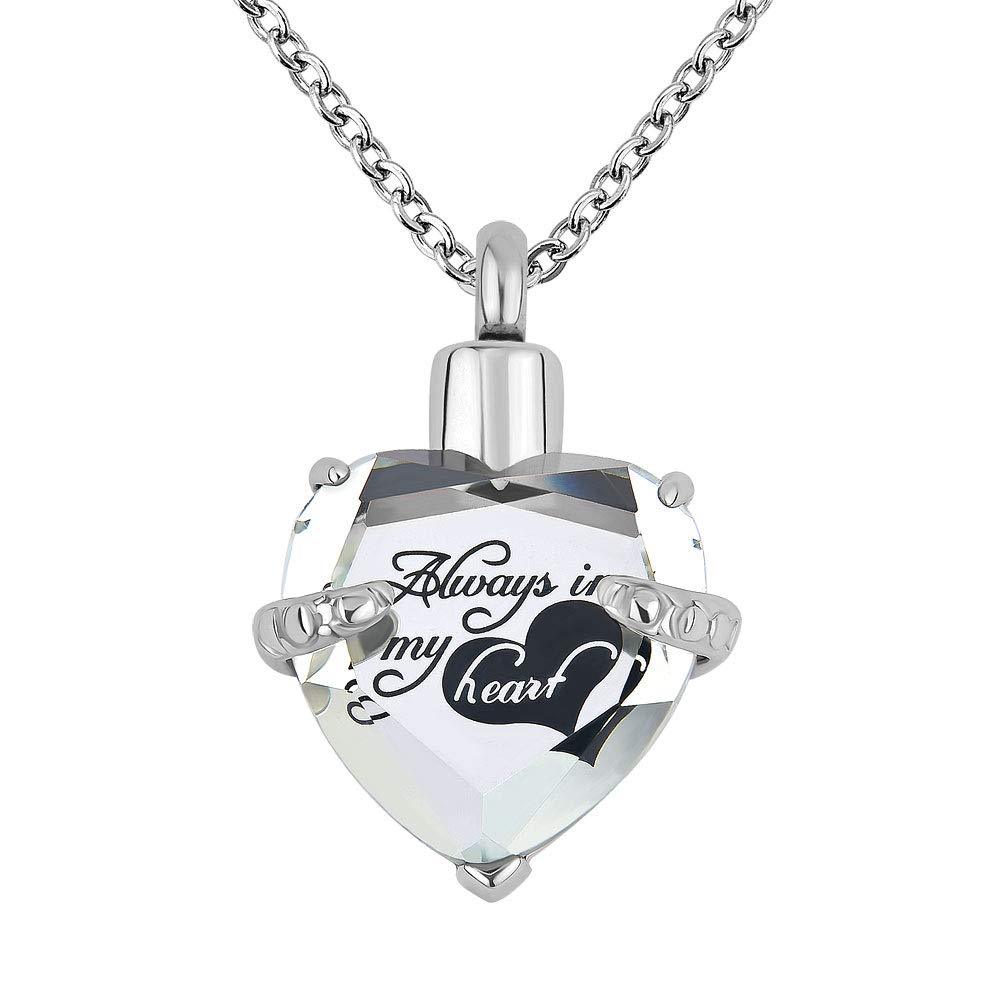 [Australia] - Sug Jasmin Big Colorful Crystal Always in My Heart Urn Necklaces for Ashes Memorial Jewelry Cremation Keepsake Pendant with Fill Kit White 