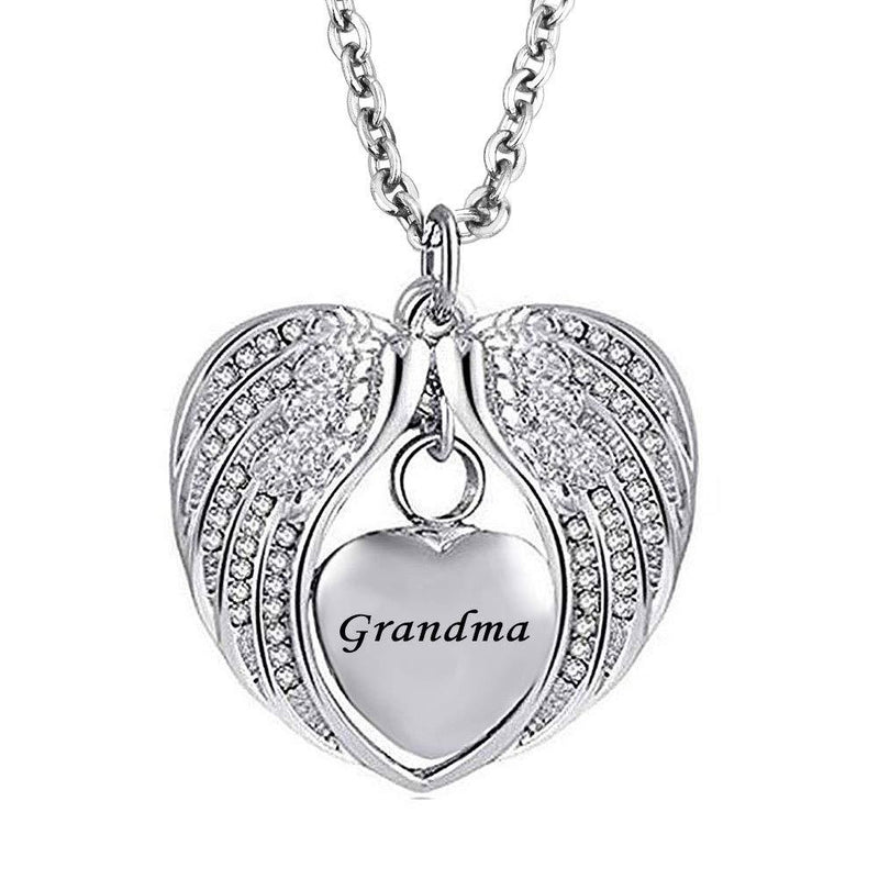[Australia] - Sug Jasmin Angel Wings Heart Cremation Urn Necklace for Ashes Keepsake Memorial Pendants for Dad Mom Grandma with Fill Kit 