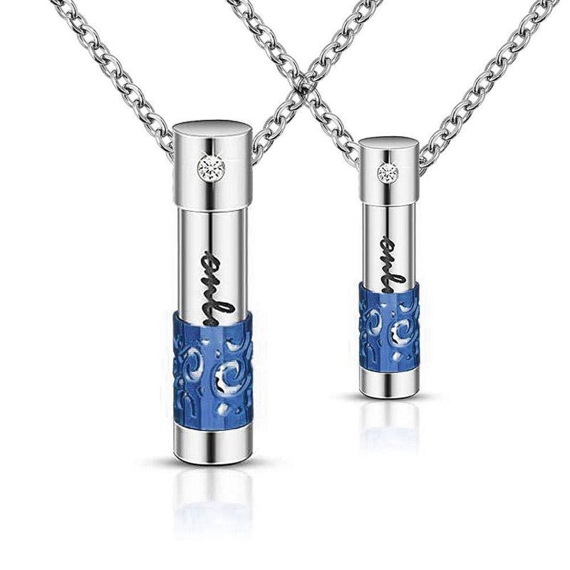 [Australia] - Sug Jasmin Engraved ~ Only Love ~ Cremation Urn Jewelry Memorial Necklace for Ashes Keepsake Pendant with Fill Kit Blue 