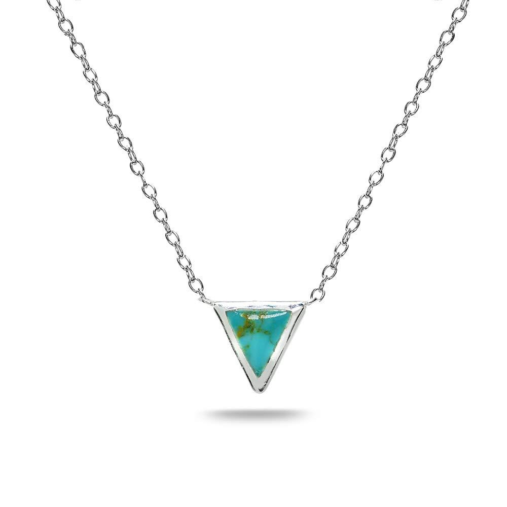 [Australia] - Sterling Silver Polished Inlay Triangle Minimalist Dainty Necklace for Women Girls, Choice of 3 Simulated Turquoise 