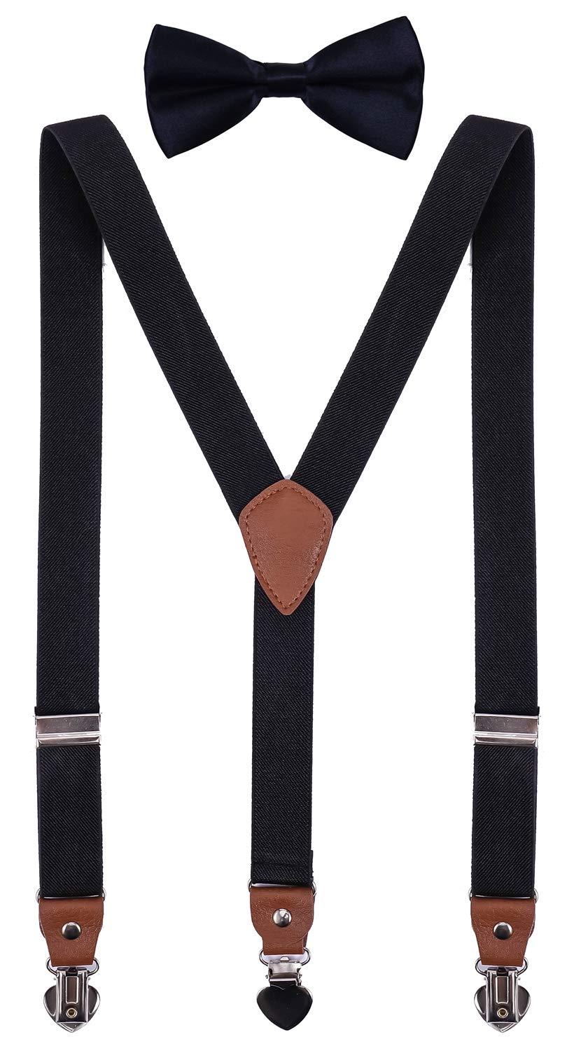 [Australia] - SUNNYTREE Men's Boys' Suspenders Adjustable Y Back with Bow Tie Set for Wedding Party 24 inches (1 yrs - 3 yrs) Black01 