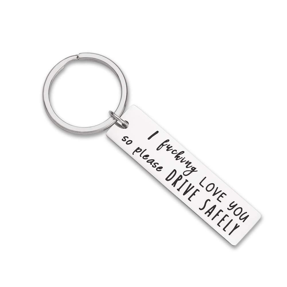 [Australia] - Father's Day Gifts Drive Safe Keychain Boyfriend Gifts for Husband Dad I Love You Gifts Birthday Gifts Key Ring Rectangle Gift New Driver Trucker Gifts for Him Men 