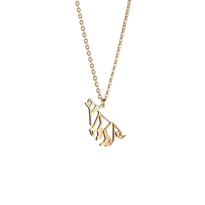 [Australia] - La Menagerie Wolf Gold Origami Jewelry & Gold Geometric Necklace – 18 Karat Plated Gold Necklace & Wolf Necklaces for Women – Wolf Necklace for Girls & Origami Necklace 