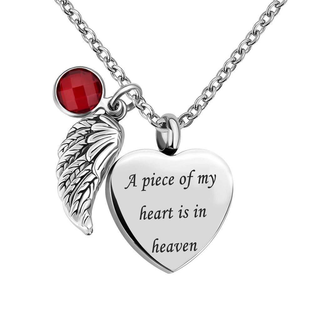 [Australia] - Roy Lopez Heart Urn Necklaces for Ashes Angel Wings Cremation Keepsake Memorial Jewelry- Always in My Heart January 