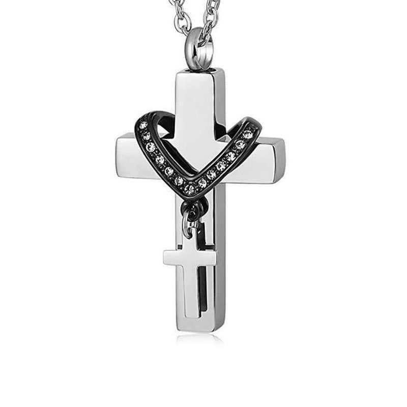 [Australia] - Roy Lopez Cross Urn Jewelry Necklaces for Ashes Angel Wings Cremation Keepsake Memorial Jewelry 
