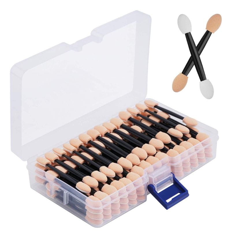 [Australia] - Cuttte 120PCS Disposable Dual Sides Eye Shadow Sponge Applicators with Container, 2.44' Length Eyeshadow Brushes Makeup Applicator 