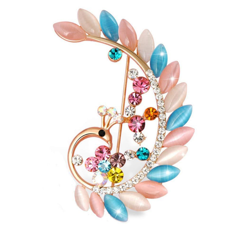 [Australia] - Peacock Animal Brooch Charm Colorful Crystal Breastpin Fashion Elegant Rhinestones Cat's Eye Brooches Pin Art Nouveau Gorgeous Peacock Breastpin Gold Tone for Women Girl Wedding/Banquet/Bouquet 