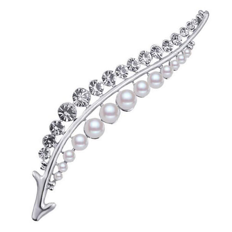 [Australia] - SKZKK Seaweed Leaves Broaches for Women Diamond Pearls Dress Brooch Pin Silver Plated Metal Gifts for Women Cute Pins Elegant Party Fashion Alloy Crystal 