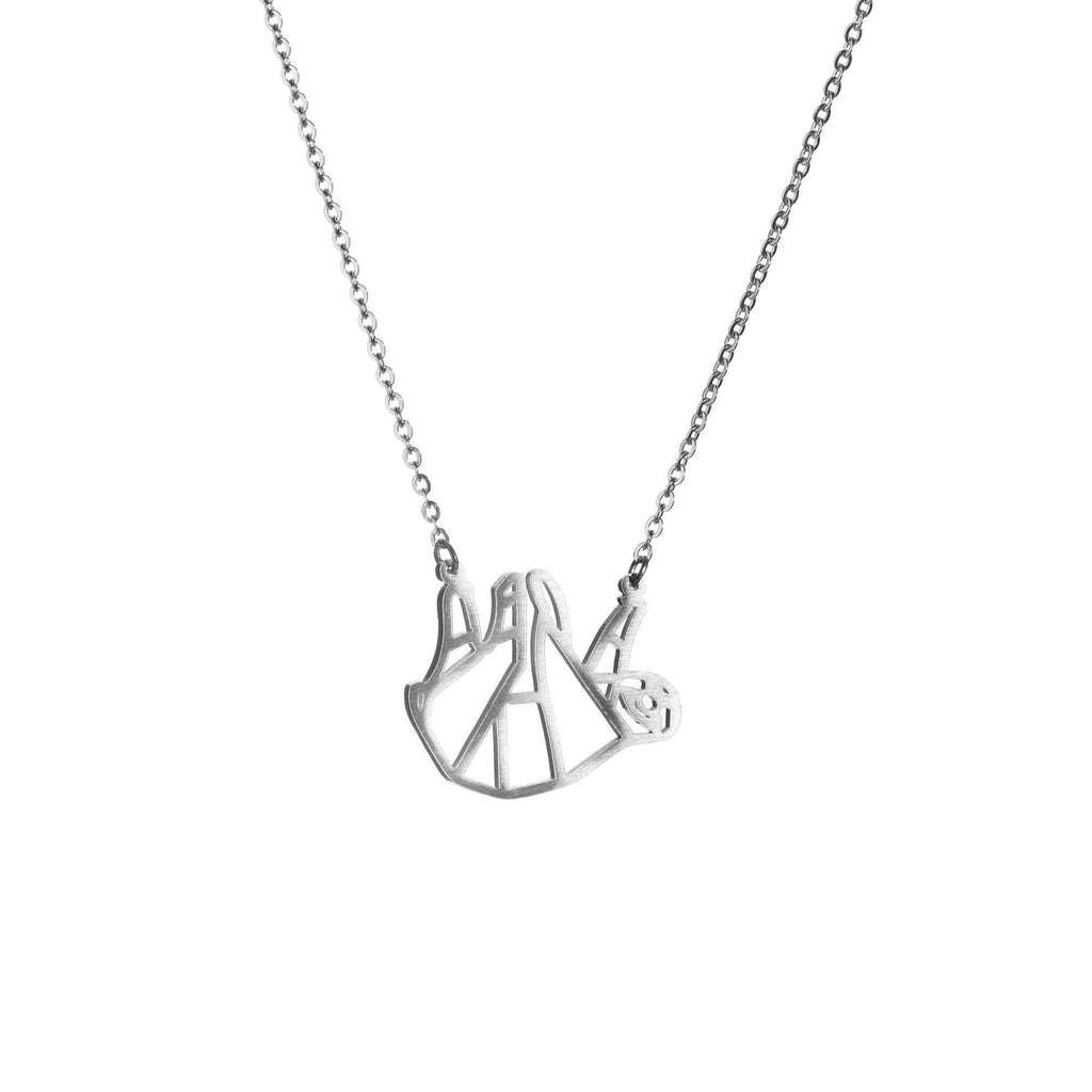 [Australia] - La Menagerie Sloth Silver Origami Jewelry & Silver Geometric Necklace – 925 Sterling Plated Silver Necklace & Sloth Necklaces for Women – Sloth Necklace for Girls & Origami Necklace 