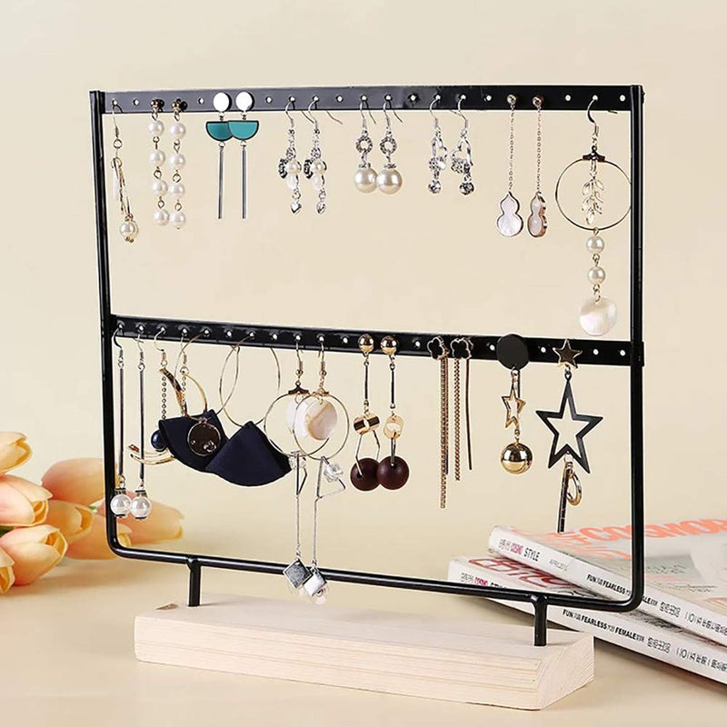 [Australia] - lemonadeus Earrings Organizer Jewelry Display Wood Stand (44 Holes 2 Layers) (Black) Black 