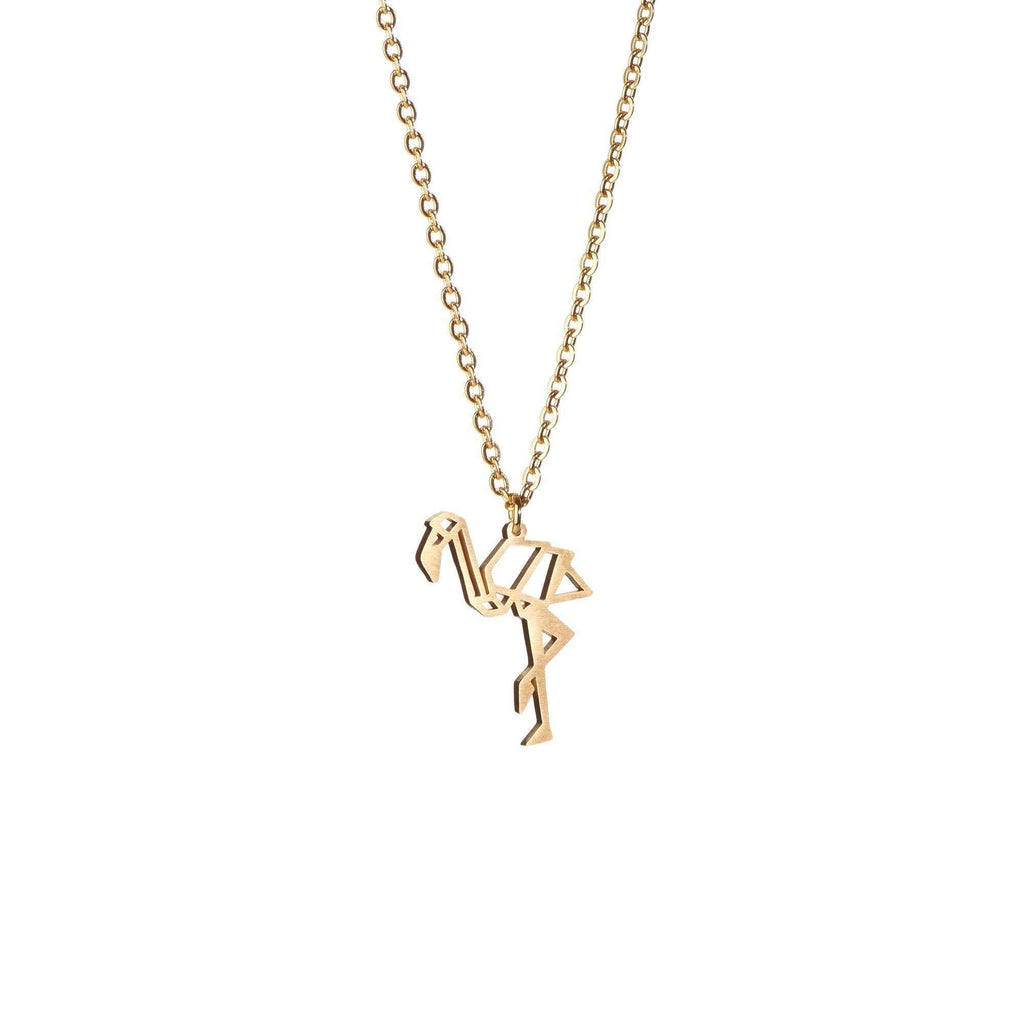 [Australia] - La Menagerie Flamingo Gold Origami Jewelry & Gold Geometric Necklace – 18 Karat Plated Gold Necklace & Flamingo Necklaces for Women – Flamingo Necklace for Girls & Origami Necklace 