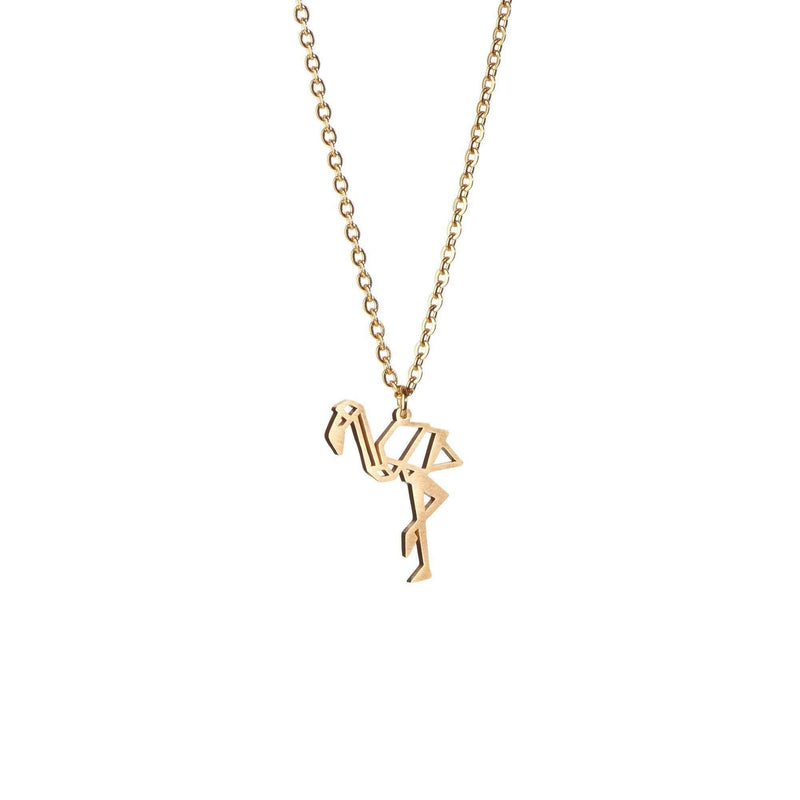 [Australia] - La Menagerie Flamingo Gold Origami Jewelry & Gold Geometric Necklace – 18 Karat Plated Gold Necklace & Flamingo Necklaces for Women – Flamingo Necklace for Girls & Origami Necklace 