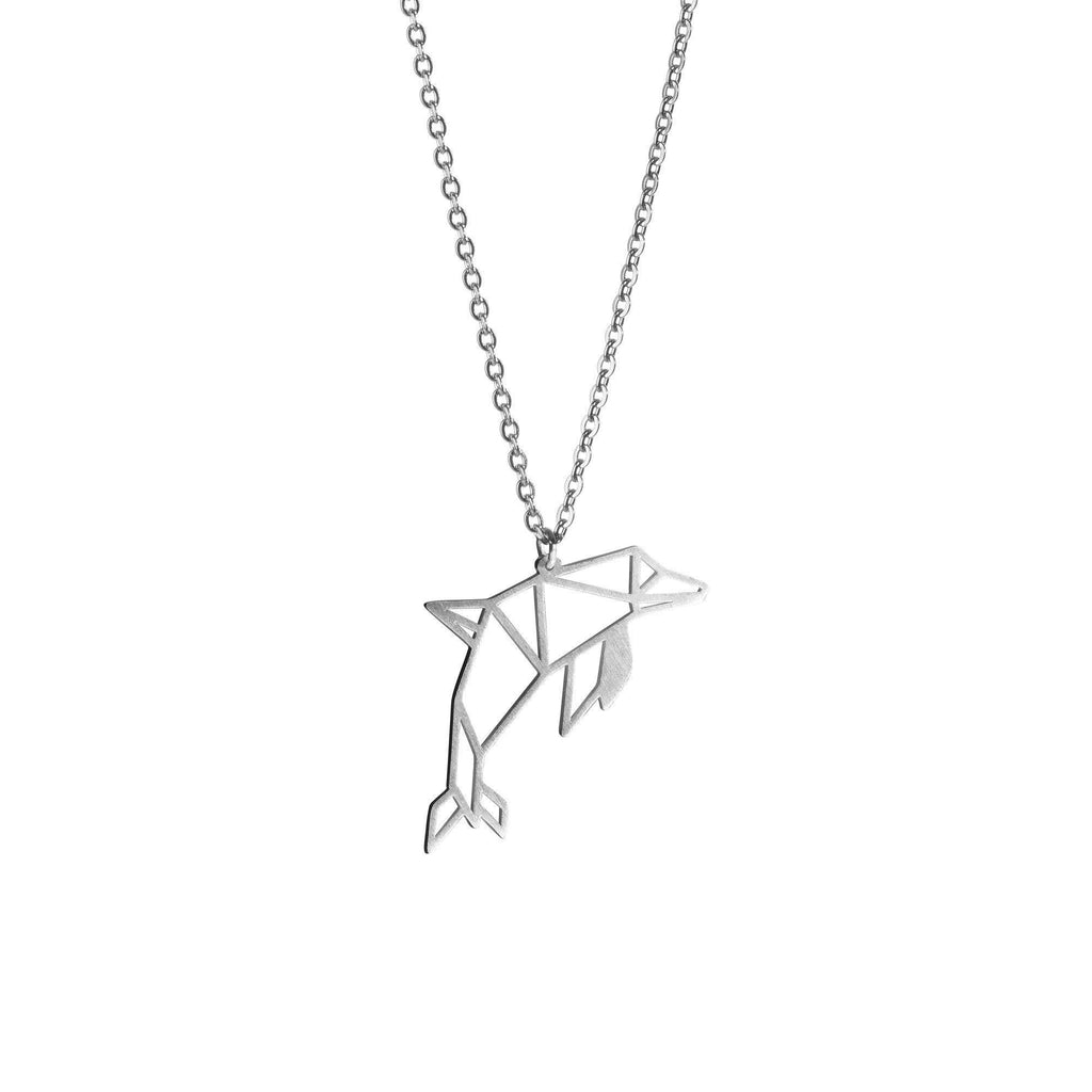 [Australia] - La Menagerie Dolphin Silver Origami Jewelry & Silver Geometric Necklace – 925 Sterling Plated Silver Necklace & Dolphin Necklaces for Women – Dolphin Necklace for Girls & Origami Necklace 