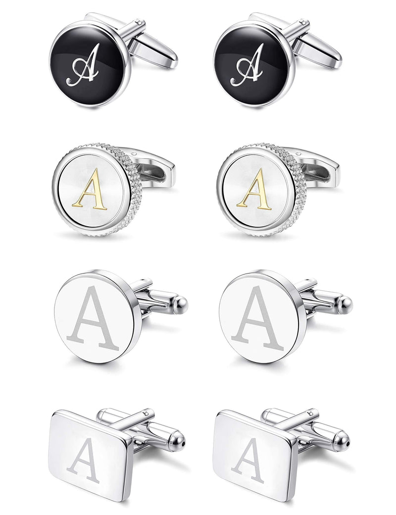 [Australia] - LOYALLOOK 4Pairs Men's Initial Letter Shirts Cufflinks Engraved Shirt Cufflink Alphabet Set Fashion Dazzle Tuxedo Cufflinks Business Wedding Father's DayGift Letter A 