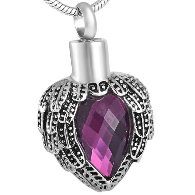 [Australia] - Glass Angel Wings Heart Cremation Urn Necklace Memorial Jewelry for Ashes Urn Locket Pendant - Always in My Heart Purple 