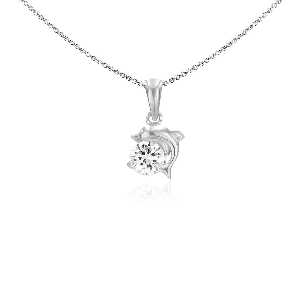 [Australia] - Sea of Ice Sterling Silver 6mm CZ Happy Dolphin Pendant Necklace for Women Girl, 18 Inch 