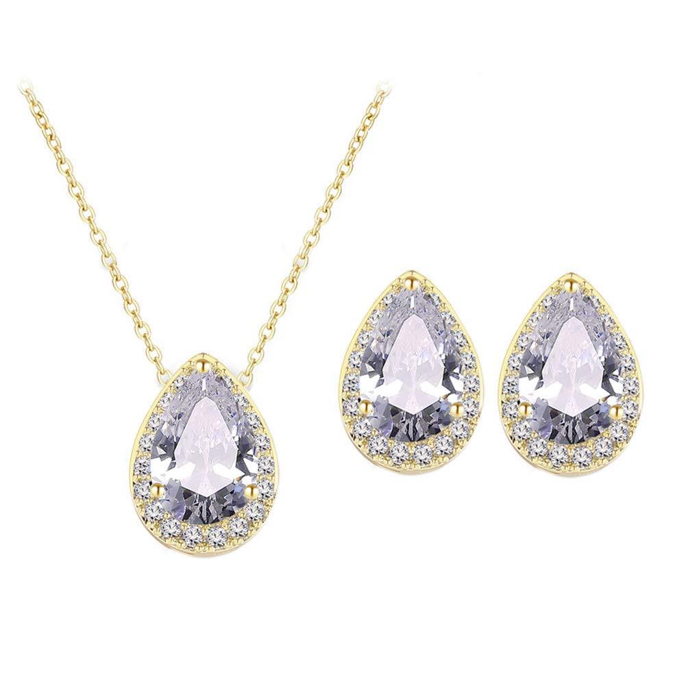 [Australia] - UDORA CZ Tearsdrop Earrings Necklace Jewelry Set for Bridal Bridesmaids 18K Gold 