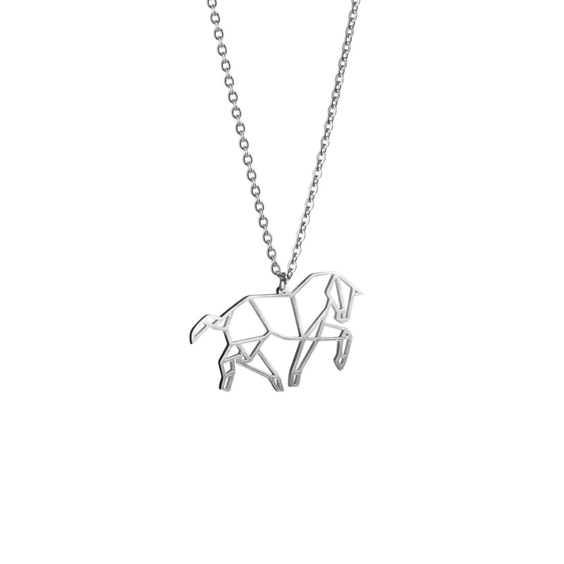 [Australia] - La Menagerie Horse Silver Origami Jewelry & Silver Geometric Necklace – 925 Sterling Plated Silver Necklace & Horse Necklaces for Women – Horse Necklace for Girls & Origami Necklace 