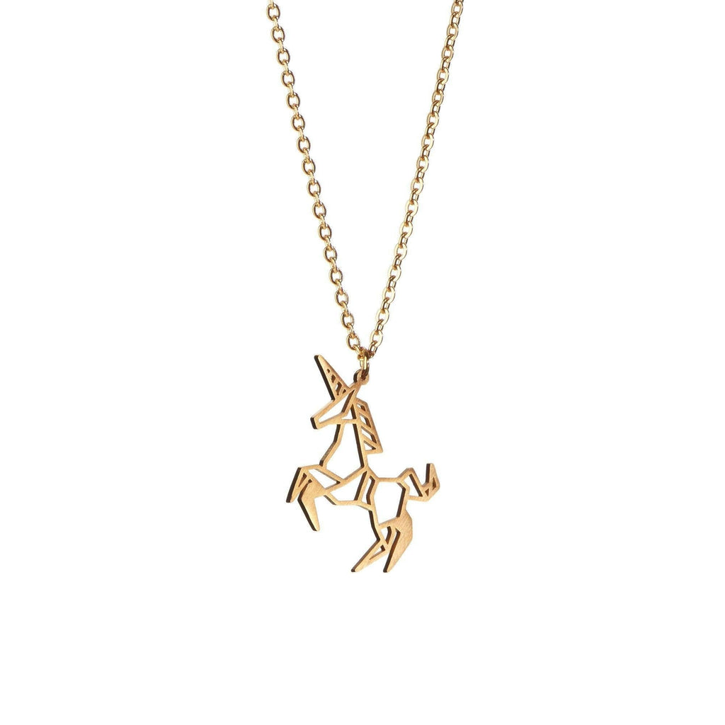 [Australia] - La Menagerie Unicorn Gold Origami Jewelry & Gold Geometric Necklace – 18 Karat Plated Gold Necklace & Unicorn Necklaces for Women – Unicorn Necklace for Girls & Origami Necklace 