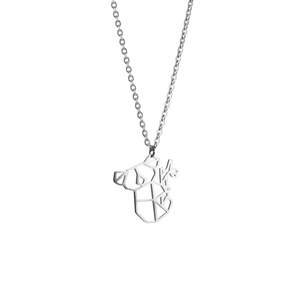 [Australia] - La Menagerie Koala Silver Origami Jewelry & Silver Geometric Necklace – 925 Sterling Plated Silver Necklace & Koala Necklaces for Women – Koala Necklace for Girls & Origami Necklace 