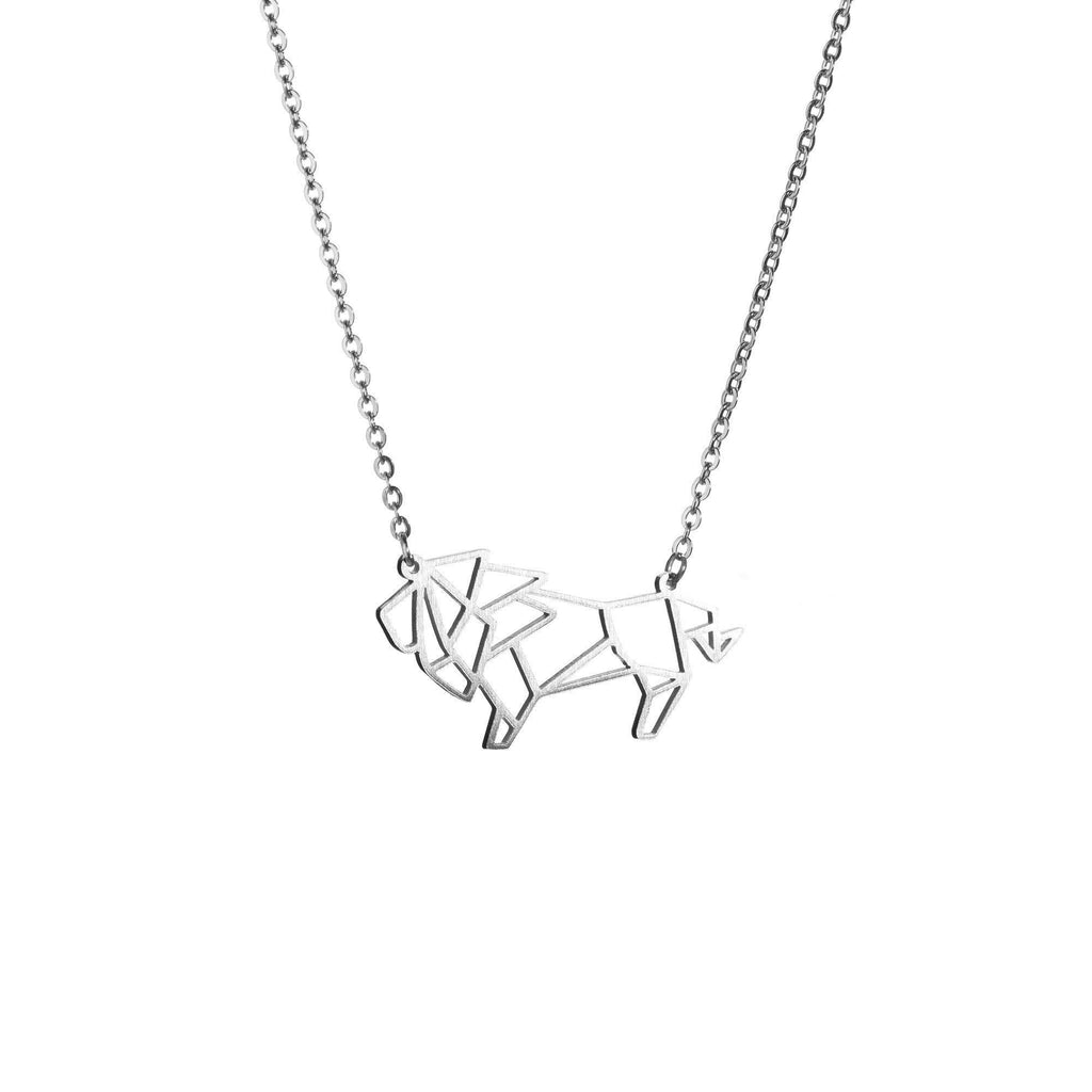 [Australia] - La Menagerie Lion Silver Origami Jewelry & Silver Geometric Necklace – 925 Sterling Plated Silver Necklace & Lion Necklaces for Women – Lion Necklace for Girls & Origami Necklace 