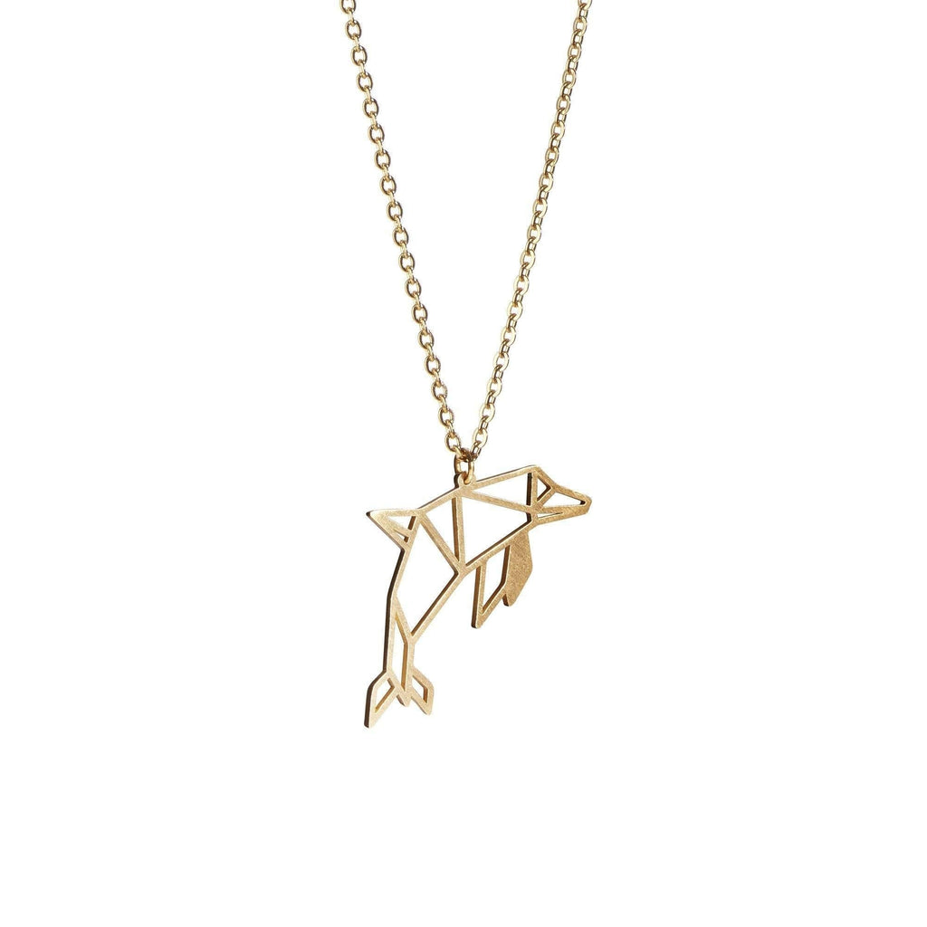 [Australia] - La Menagerie Dolphin Gold Origami Jewelry & Gold Geometric Necklace – 18 Karat Plated Gold Necklace & Dolphin Necklaces for Women – Dolphin Necklace for Girls & Origami Necklace 