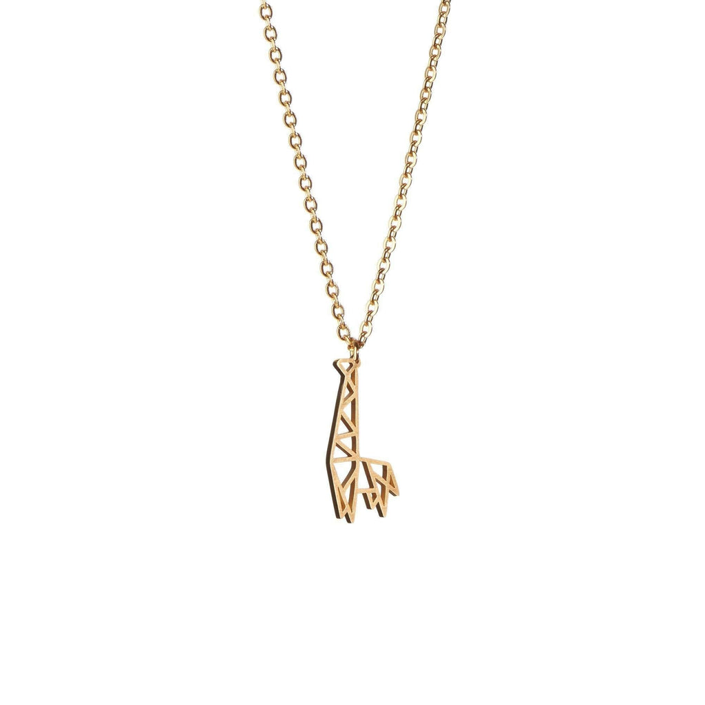 [Australia] - La Menagerie Giraffe Gold Origami Jewelry & Gold Geometric Necklace – 18 Karat Plated Gold Necklace & Giraffe Necklaces for Women – Giraffe Necklace for Girls & Origami Necklace 