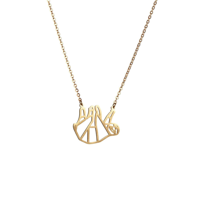 [Australia] - La Menagerie Sloth Gold Origami Jewelry & Gold Geometric Necklace – 18 Karat Plated Gold Necklace & Sloth Necklaces for Women – Sloth Necklace for Girls & Origami Necklace 