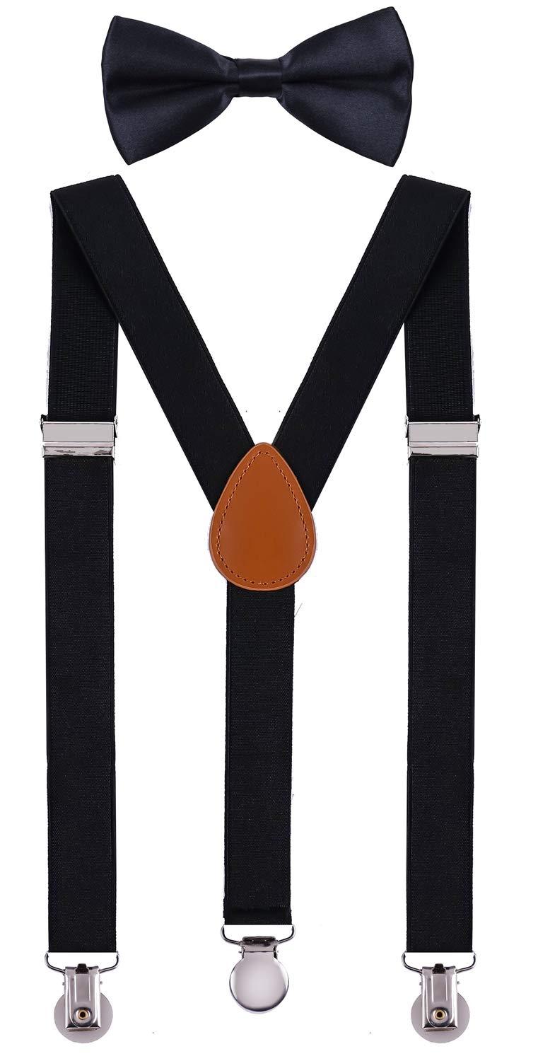 [Australia] - SUNNYTREE Kids Suspenders Adjustable Y Back with Bow Tie Set 24 inches (6 months - 3 yrs) Black 