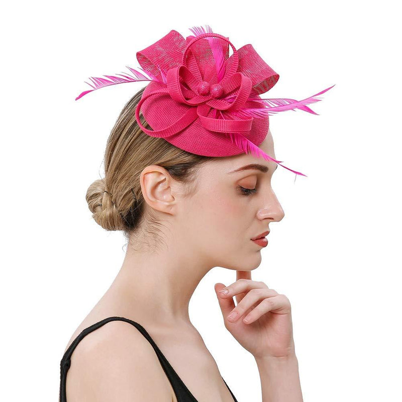 [Australia] - BUYITNOW Charming Feather Fascinators Headband Netting Mesh Hair Band for Wedding Cocktail Hat Party Derby Royal Banquet Rose 