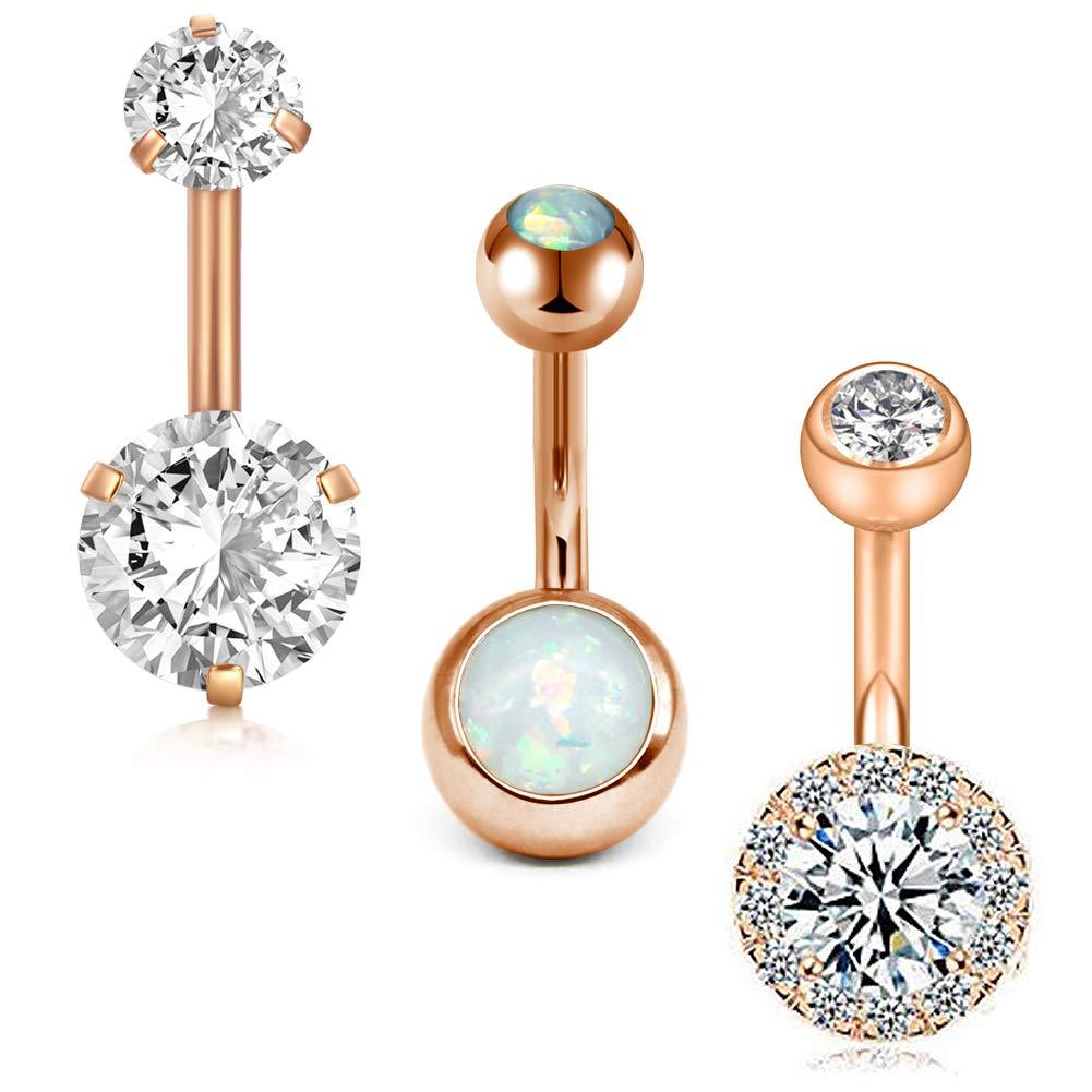 [Australia] - MODRSA Surgical Stainless Steel Belly Button Rings Short for Women Girls 14G Navel Barbell CZ Opal Body Piercing Jewelry Belly Ring Bar 6mm 8mm 10mm 10mm bar, Rose gold 