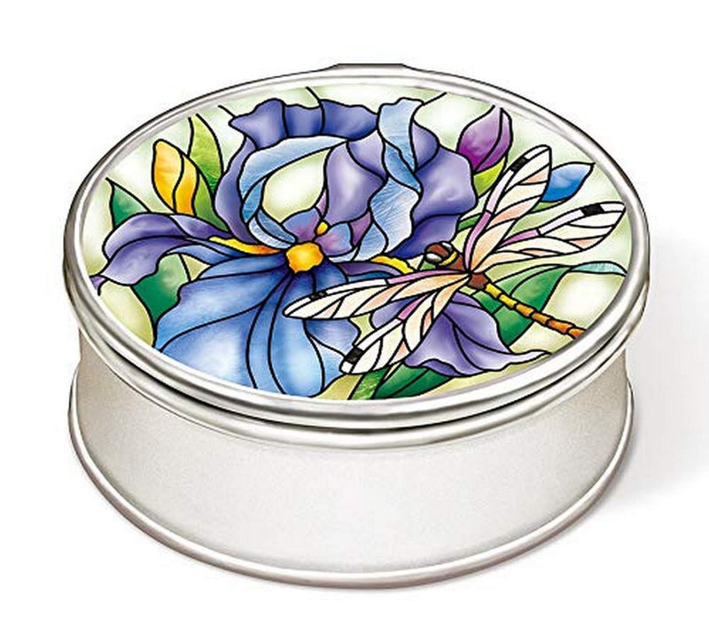 [Australia] - Amia Irises and Dragonfly Handcrafted Glass, Petite Jewelry Box, Multicolored 