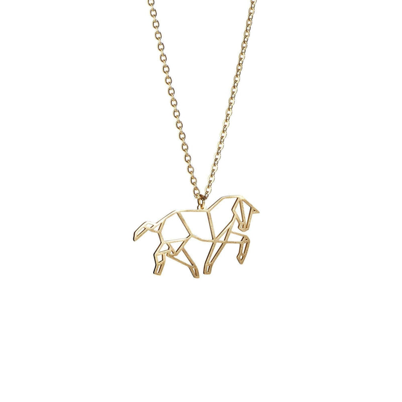 [Australia] - La Menagerie Horse Gold Origami Jewelry & Gold Geometric Necklace – 18 Karat Plated Gold Necklace & Horse Necklaces for Women – Horse Necklace for Girls & Origami Necklace 