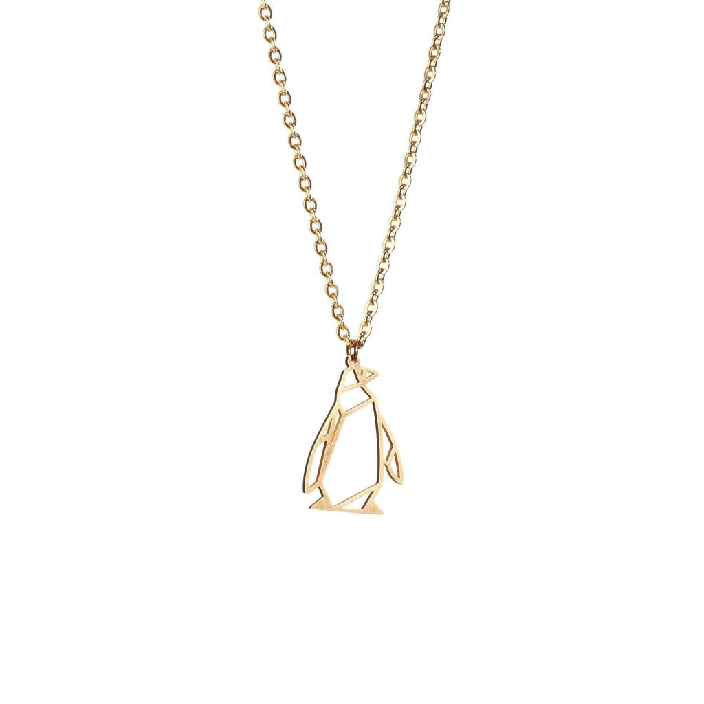 [Australia] - La Menagerie Penguin Gold Origami Jewelry & Gold Geometric Necklace – 18 Karat Plated Gold Necklace & Penguin Necklaces for Women – Penguin Necklace for Girls & Origami Necklace 