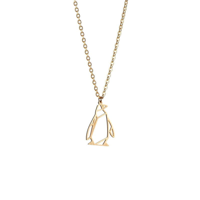 [Australia] - La Menagerie Penguin Gold Origami Jewelry & Gold Geometric Necklace – 18 Karat Plated Gold Necklace & Penguin Necklaces for Women – Penguin Necklace for Girls & Origami Necklace 