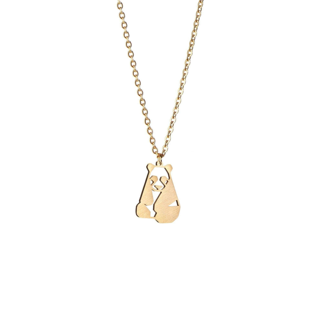 [Australia] - La Menagerie Panda Gold Origami Jewelry & Gold Geometric Necklace – 18 Karat Plated Gold Necklace & Panda Necklaces for Women – Panda Necklace for Girls & Origami Necklace 