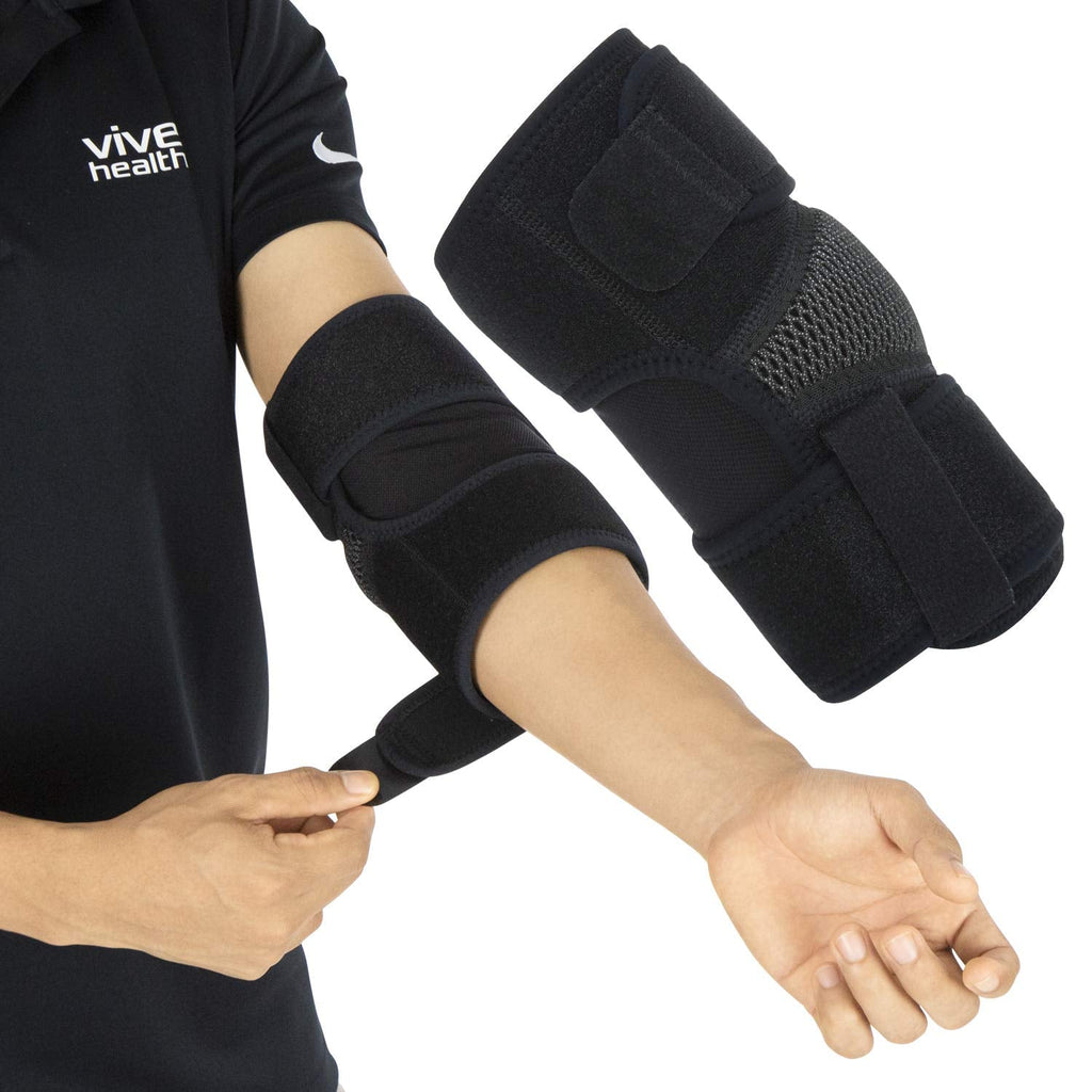 [Australia] - Vive Elbow Brace - Tennis Compression Sleeve - Wrap for Golfers, Bursitis, Left or Right Arm - Tendonitis Support Strap for Golf, Men and Women - Epicondylitis and Sports Recovery Black Standard 