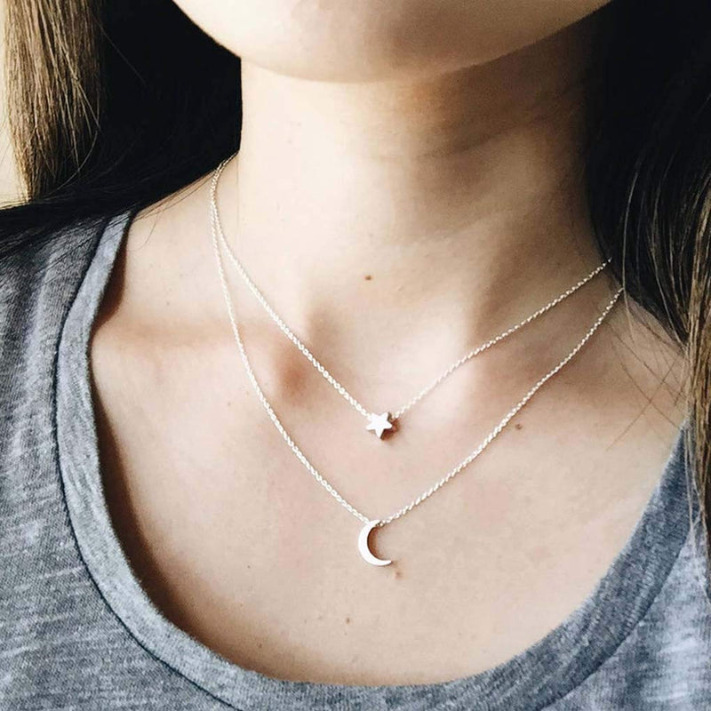 [Australia] - Yalice Dainty Moon Crescent Necklace Chain Minimalist Choker Necklaces Jewelry for Women and Girls Silver-Layered 