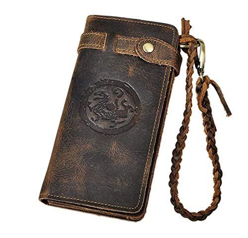 [Australia] - Le'aokuu Mens Genuine Leather Bifold Organizer Checkbook Chain Wallet (Brown Dragon) Brown Dragon 